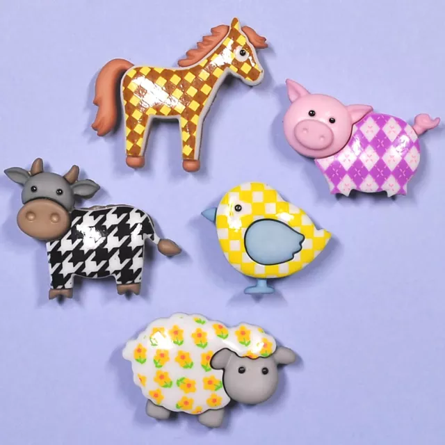 DRESS IT UP Buttons Funky Farm 7693 - Embellishments Pig Sheep Horse Cow Bird