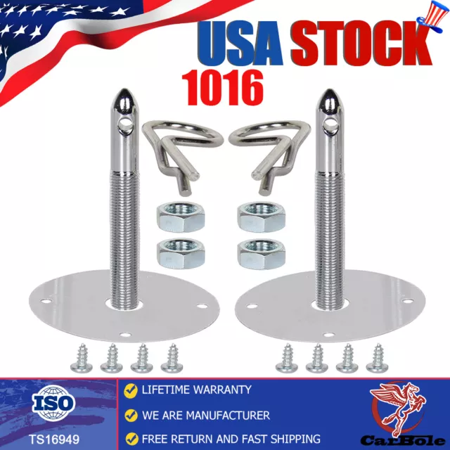 Stainless Steel Mount Hood Pin Pins Plate Bonnet Lock Kit Universal Racing Style
