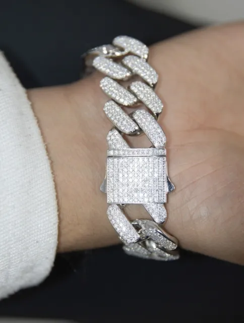 MOISSANITE Hip Hop Fully Iced Real Miami Cuban Link Bracelet 925 Silver 14mm