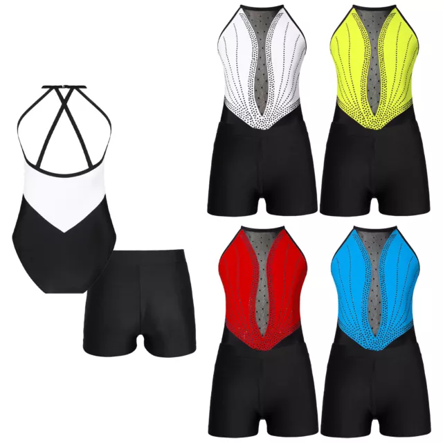 Girl Lyrical Dance Sleeveless Sequined Ballet Leotard Gymnastic Dancewear Outfit