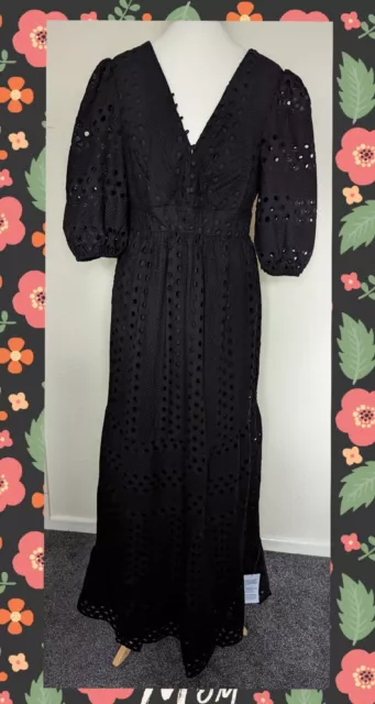 ASOS ⭐ MATERNITY Black Broderie Anglais Cutwork Embroidered Maxi Dress Size 10 2