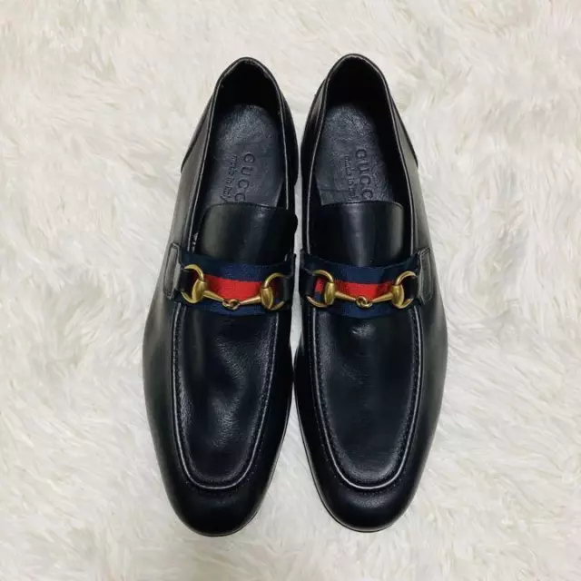 GUCCI Leather Horse bit Loafers Shoes 40E Black Authentic Men Used from Japan