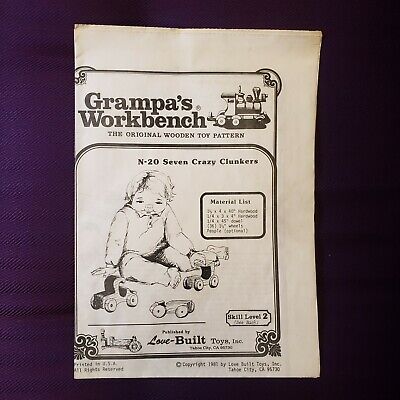 Patrones de juguete de madera Grampa's Workbench N20 Siete Crazy Clunkers Love Built 1981