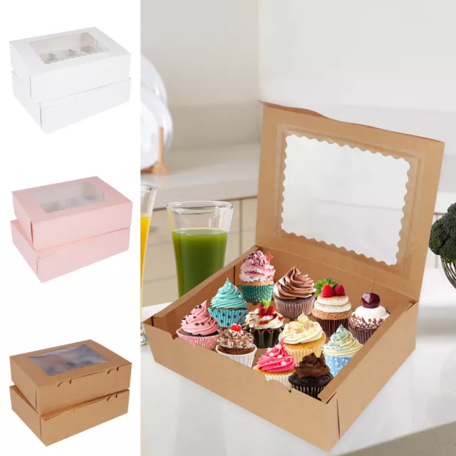12Pcs Paper Cupcake Boxes Paper Cupcake Container with Clear Window L7¤
