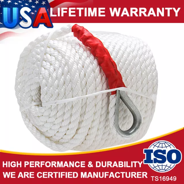 3/4"x200' Twisted Three Strand Marine Anchor Rope Line Boat Sailboat w/ Thimble