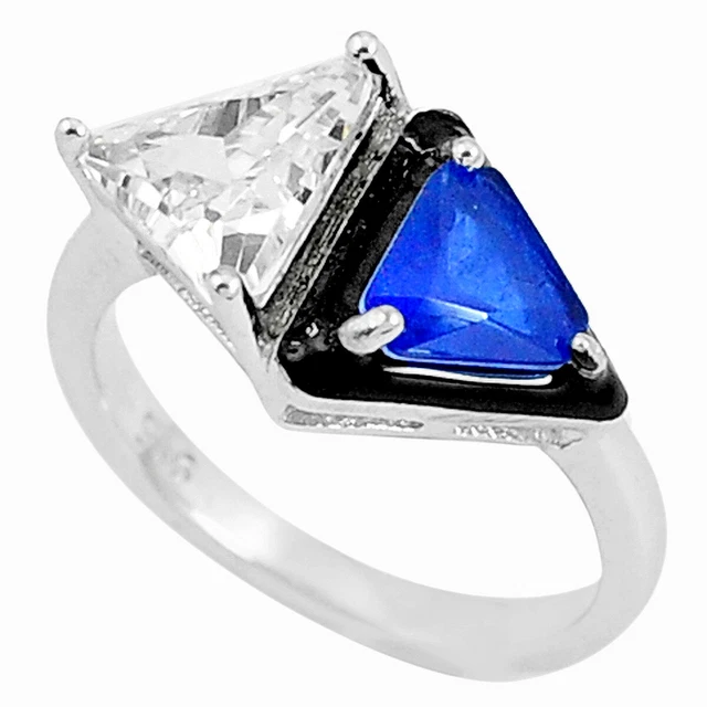 Gift For Her 5.64cts Blue Sapphire (lab) Topaz Enamel Silver Ring Size 6 C2602