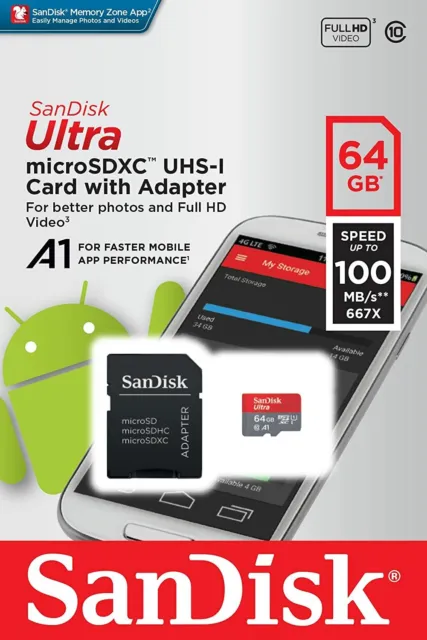 Carte Mémoire MicroSDXC Ultra 64 Go + Adaptateur SD Neuf Officiel
