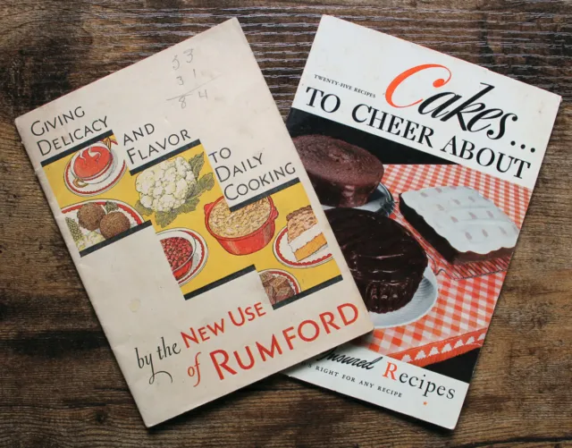 Two Vintage Rumford Baking Powder Cookbooks-- 1931 Giving Delicacy, 1941 Cakes
