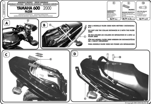 K3400 KAPPA attacco bauletto MONOKEY MONOLOCK PER YAMAHA FZS 600 Fazer 1998 1999