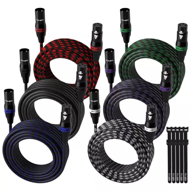 XLR Microphone Cable 2 Feet 6 Pack Multi Colors Nylon Braided Patch Cable 3 p...