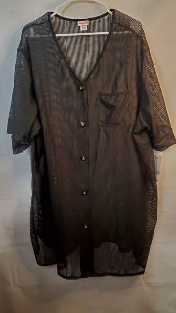 Tropical Escape Beach Button Up Cover Up Women's Size 3X Black Vintage Sears