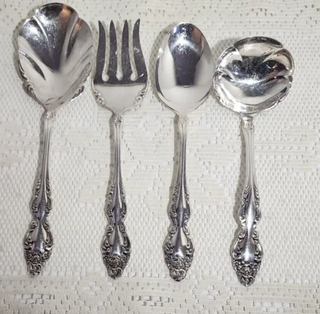 Oneida 1881 Rogers Silverplate-Baroque Rose 1 Casserole 1 Fork 1 Ladle 1 Spoon