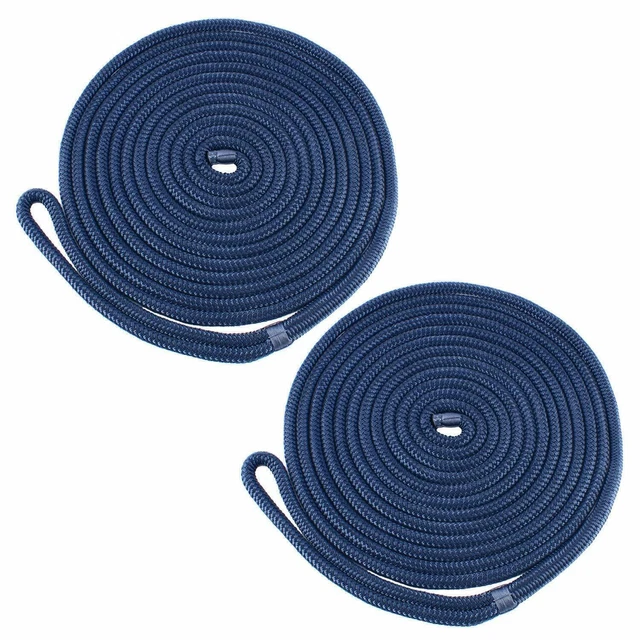 2 PC Double Braided Nylon Boat Dock Lines (L: 20 ft. D:1/2 inch Eyelet: 12 inch)
