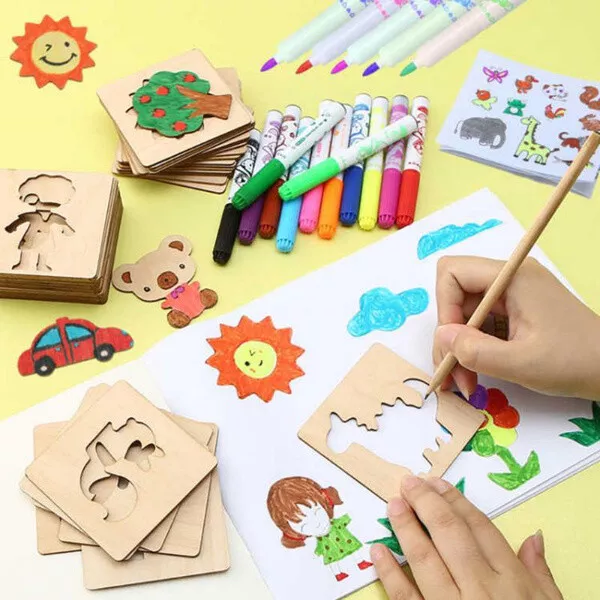 20 piezas Montessori, juguetes de dibujo para niños, plantilla de pintura DIY de