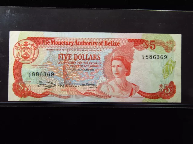 BELIZE $5 DOLLARS 1980 P30 Monetary Authority of Belize 6369# Banknote Money