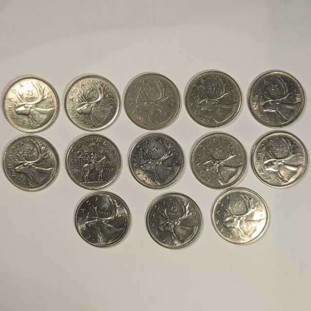 1968 to 1979 Canada Elizabeth 25 cents (Quarters) lot of 13 coins