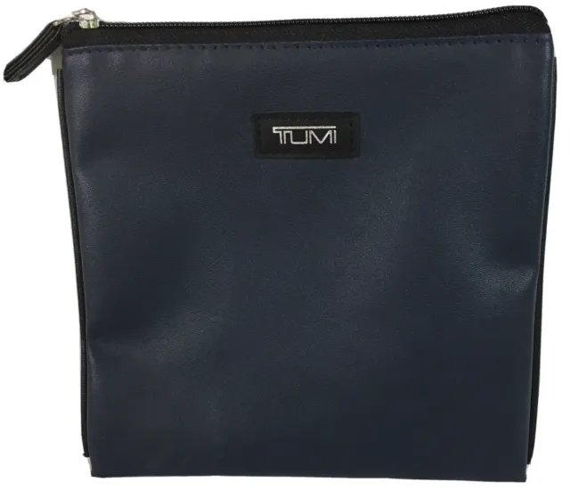 Tumi For Delta Small Zip Pouch Bag Navy Blue Black Square Travel Vacation