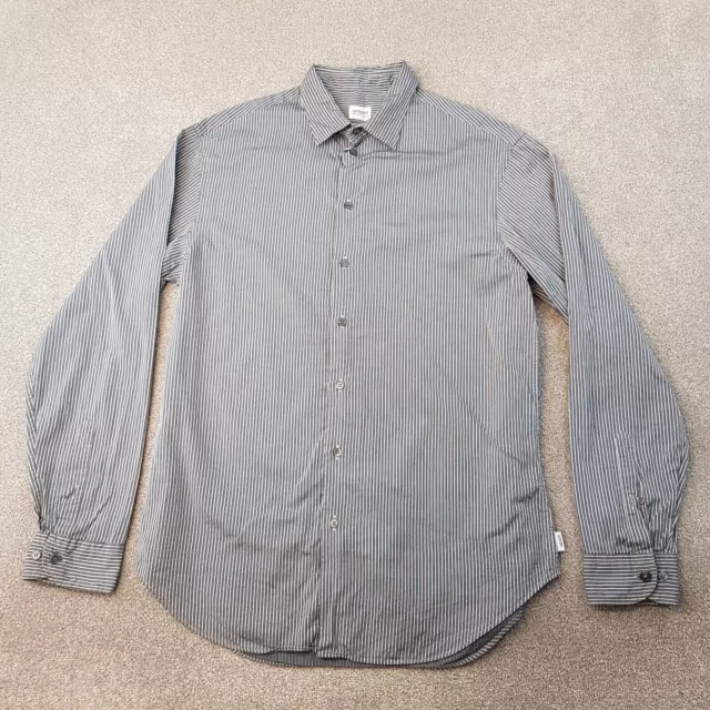 Armani Jeans Mens Shirt Large Grey Stripes Collezioni Long Sleeve Button Up