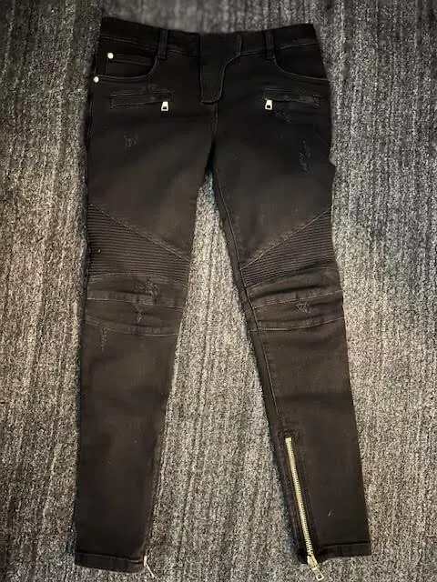 Balmain Moto Style Low Rise Skinny Jeans in Black (womens)