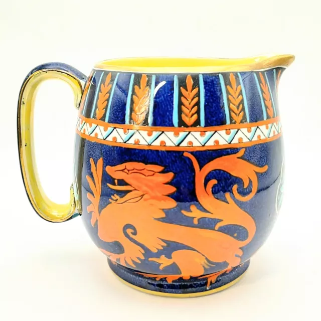 Royal Winton Grimwades Creamer Pitcher Hand Painted Blue & Orange, Heraldic Lion