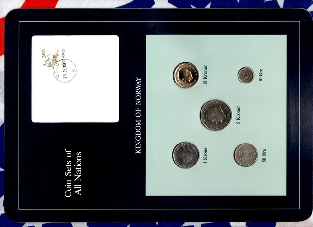 Coin Sets of All Nations Norway 1983-1988 w/card UNC 10 Kroner 1988