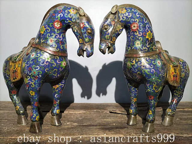 18" Chinese Cloisonne Emaille Bronze Fengshui Tier Pferd Reichtum Statue Paar