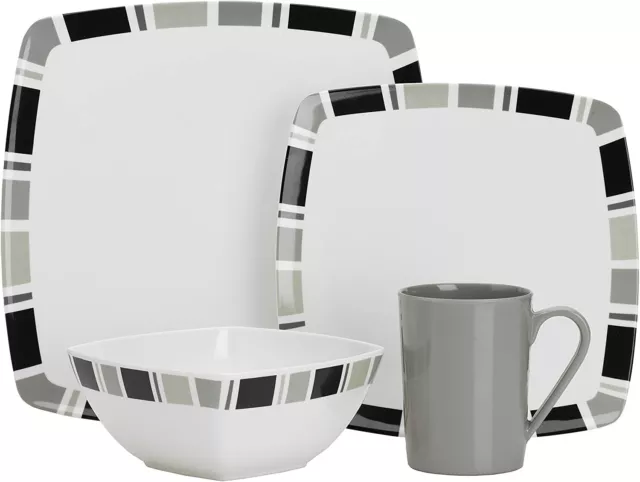 16Pc Melamine Dinner Set Square Crockery Camping Picnic Tableware Plate Bowl Mug