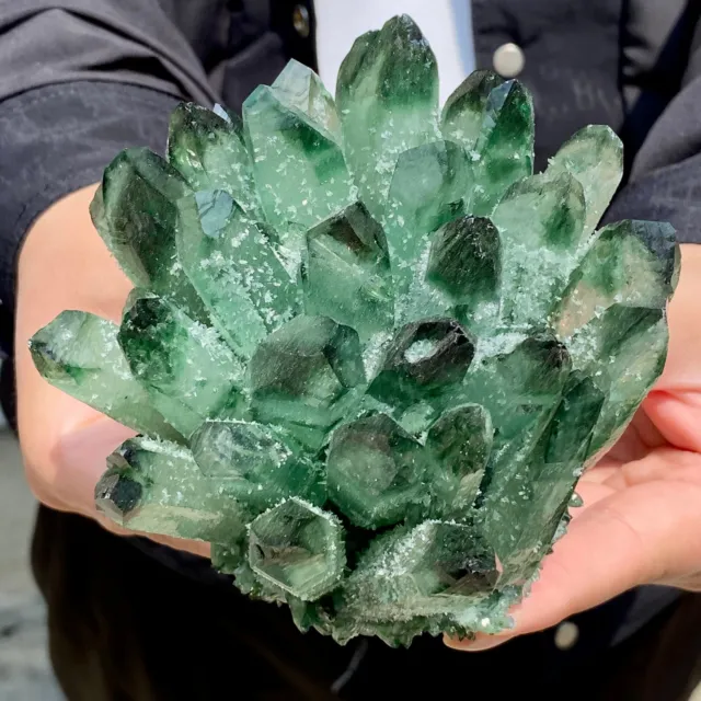 2.07LB  New Find Green Phantom Quartz Crystal Cluster Mineral Specimen Healing