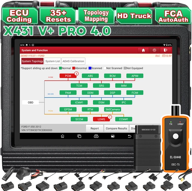 Dispositivo diagnostico professionale LAUNCH X431 PRO3S V+ OBD2 scheda topologica codifica chiave