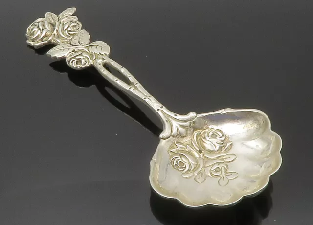 925 Sterling Silver - Vintage Rose Flower Motif Shiny Decorative Spoon - TR2028