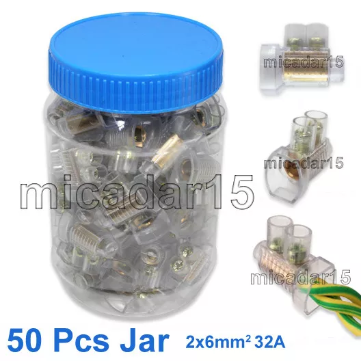 50 x DOUBLE Screw Connectors in Jar 32A 2x6mm² - Cable Wire Joiner BP Terminals