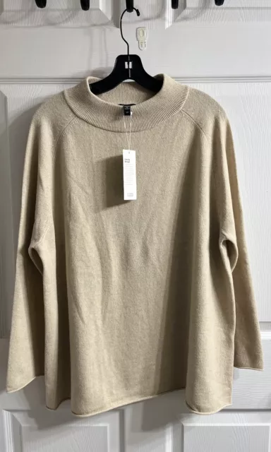 NWT Eileen Fisher Recycled Cashmere & Wool Mock Neck Box Top Sweater Sand Size S