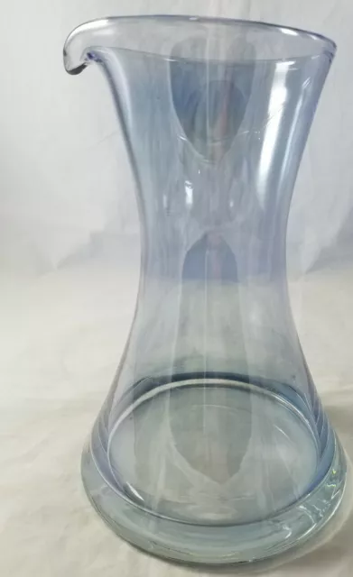 Mid Century Modern Blue Tinted Glass Carafe Pitcher Handleless Atomic Shape