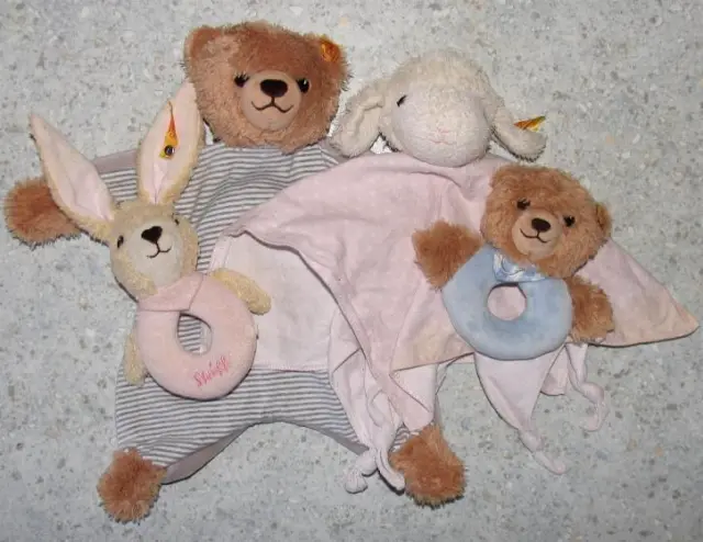 4x Steiff Animal: Baby Toy 2x Gripping Ring +2x Cuddly Blanket With Kf From