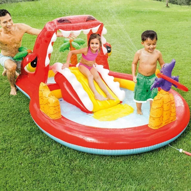 Intex Happy Dino Inflatable Pool Play center with Slide Paddling Water Dinosaur