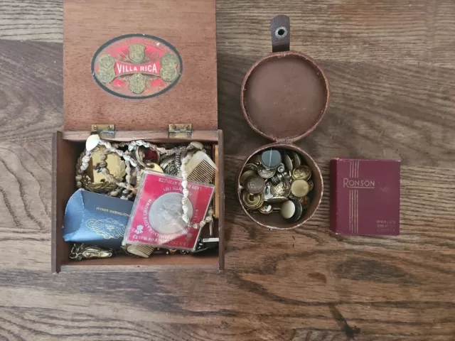 Lot Of Miscellaneous Jewelery And Collectables In Ciguar Box And Leather Case