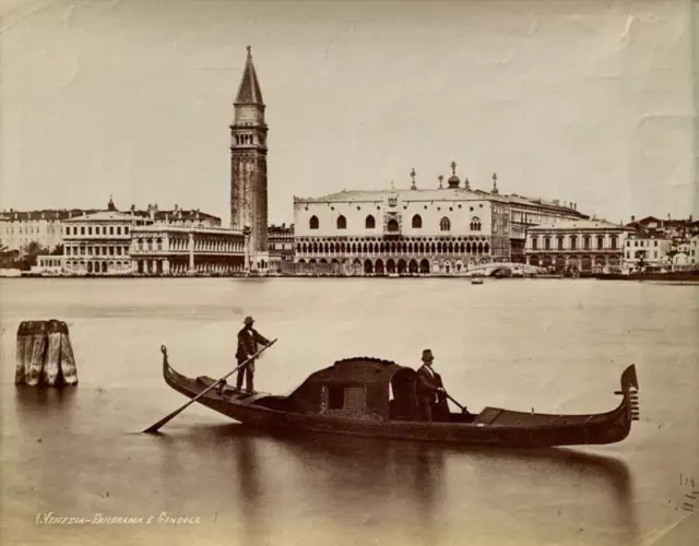 Antike Fotografie Venedig Venezia Panorama Gondola Albuminabzug Carlo Naya ~1880