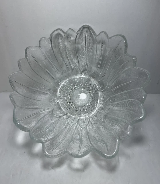 SET 3 Vintage Clear Pressed GLASS Bowl Flower Sunflower Shaped Salad Fruit Serve