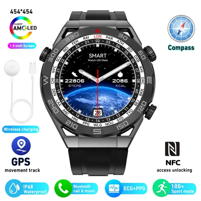 Montre Intelligente avec Bluetooth pour Homme - GPS, Suivi Fitness, ECG, PPG, 20