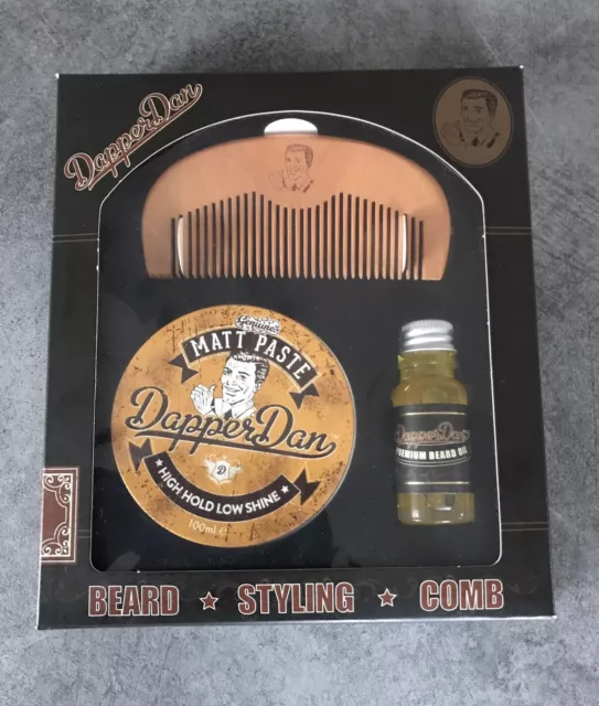 COFFRET DAPPER DAN, Soin Huile BARBE 15 Ml + Pâte Mate 100 Ml Et Un Peigne Bois 2