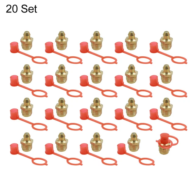 M10 Brass Thread Straight Grease Nipple Fittings w/ Red Dust Cap for Car 20 Set