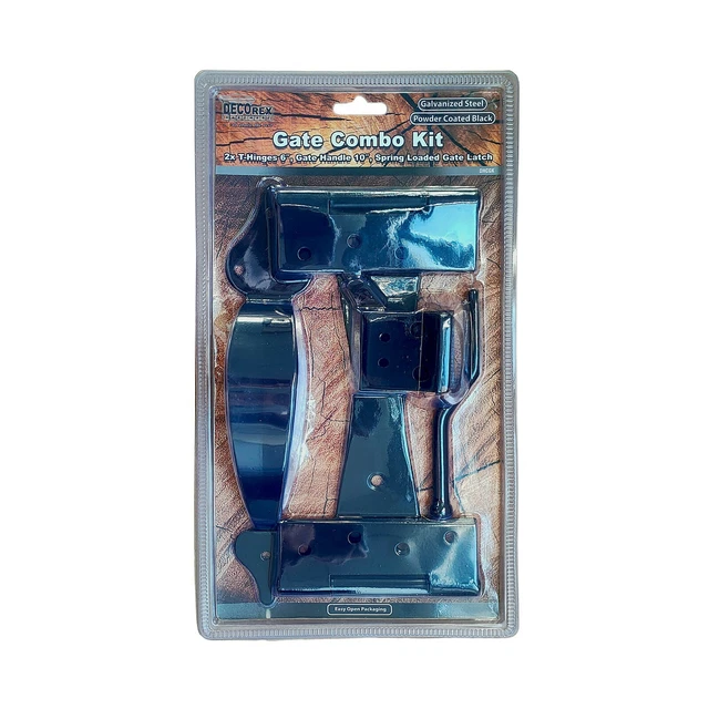 Gate Combo Kit 2X T-Hinges 6", Gate Handle 10", Spring Loaded Gate Latch - DHCGK 2