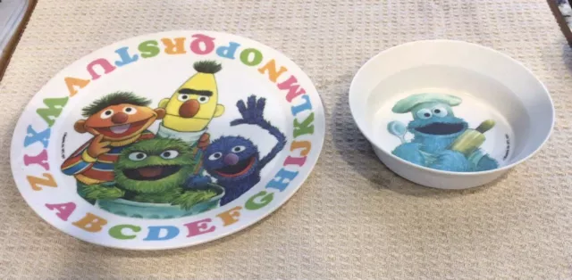 1977 Sesame Street Alphabet Plate Bowl Bert Ernie Grover Oscar Cookie Monster