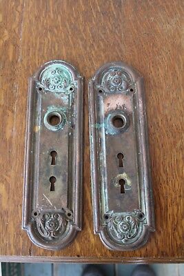 Antique Victorian Set Of 2  Brass Ornate Large Backplate Door Hardware