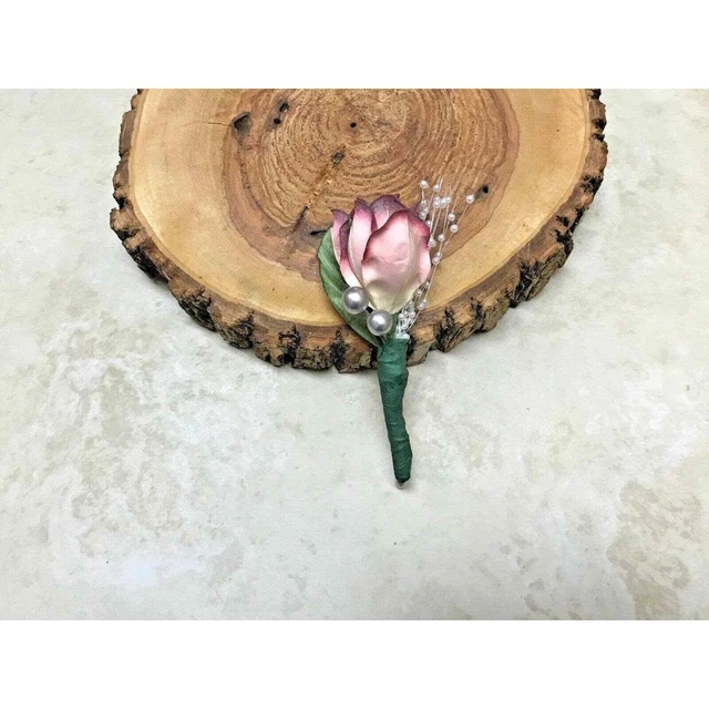 Real Touch 5" Boutonniere Vintage Dusty Rose Flower Groom Best Man Prom Formal