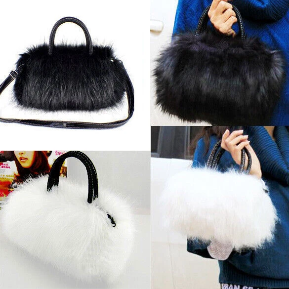 Lady Girl Pretty Cute Faux Rabbit Fur Handbag Shoulder Messenger Bag Tote ##