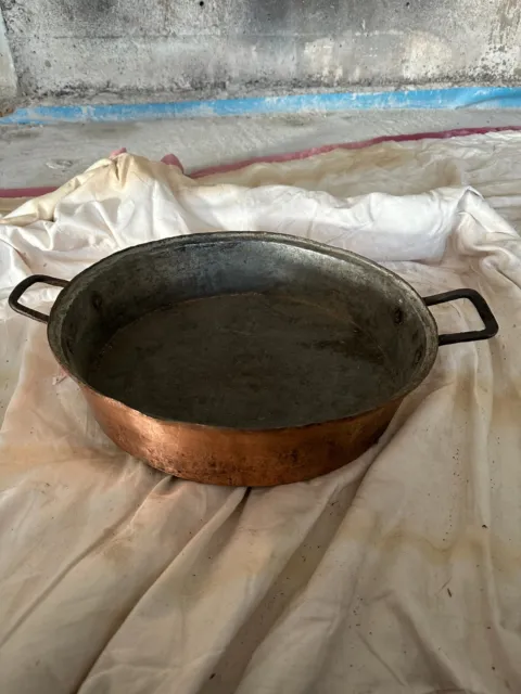 Vintage Large Copper Pan With Handles Oval Shaped Cookware