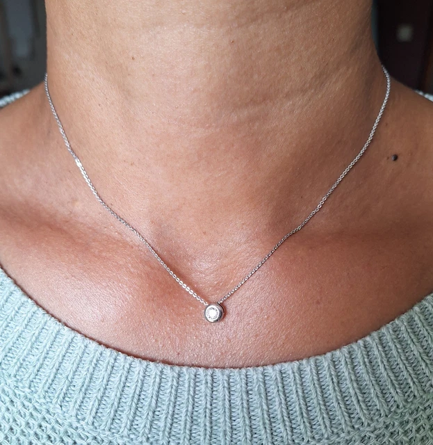 Collier Argent Massif Avec Pendentif Et Zirconiums - Occasion - Bijou Argent