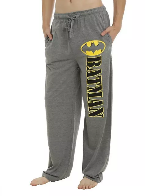 Mens Womens NEW DC Comics Batman Logo Light Gray Pajama Lounge Pants Size XS S M