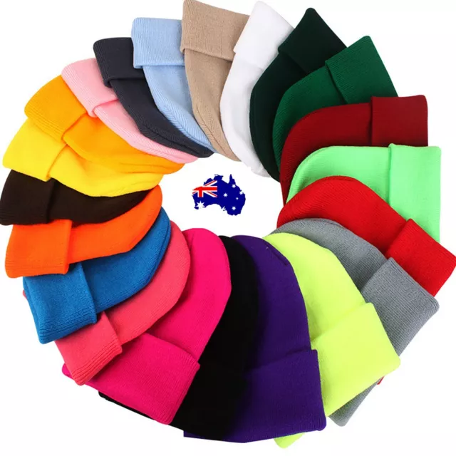 Women Mens Beanie Knit Ski Cap Hip-Hop Blank Colour Winter Warm Unisex plain Hat
